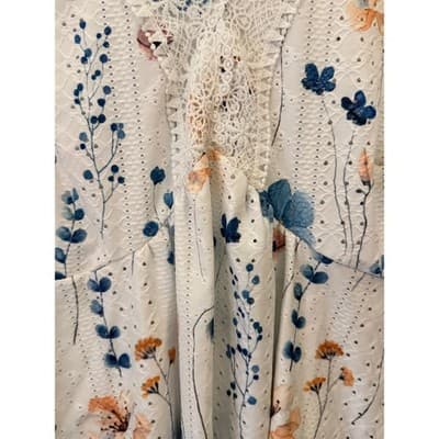 SHEIN Curve Plus Size Boho Floral Printed Lace Trim Top 1X White Short Sleeve - Thumbnail 3
