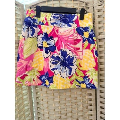 Rafaella Women's Floral Cosmo Pink Tropical Print Mini Skorts Yellow Small - Thumbnail 8
