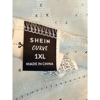 SHEIN Curve Plus Size Boho Floral Printed Lace Trim Top 1X White Short Sleeve - Thumbnail 10