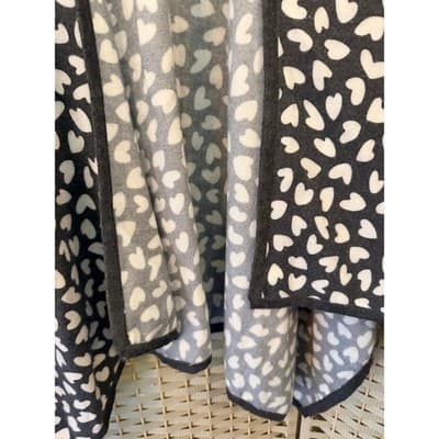 Ann Taylor Heart Print Open Front Poncho Cardigan OS Black Lightweight Wrap Shaw - Thumbnail 8