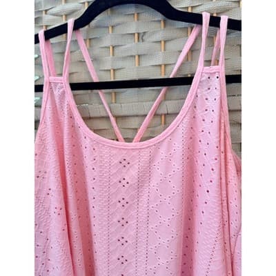SHEIN Eyelet Embroidery Boho Cami Top L Baby Pink Summer Halter Flowy Hemline - Thumbnail 7