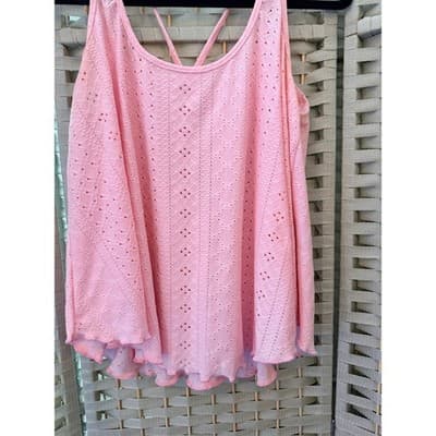 SHEIN Eyelet Embroidery Boho Cami Top L Baby Pink Summer Halter Flowy Hemline - Thumbnail 8