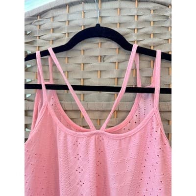 SHEIN Eyelet Embroidery Boho Cami Top L Baby Pink Summer Halter Flowy Hemline - Thumbnail 12