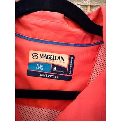 Magellan Outdoors Women's Fish Gear Short Sleeve Top Orange M Button Down NWOT - Thumbnail 3