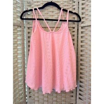 SHEIN Eyelet Embroidery Boho Cami Top L Baby Pink Summer Halter Flowy Hemline - Thumbnail 11