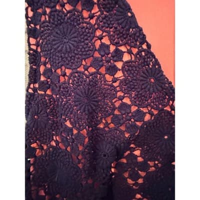 French Connection Elena V Neck Mini Dress Small 4 Navy Blue Crochet Fully Lined - Thumbnail 11