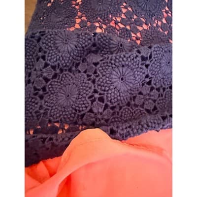 French Connection Elena V Neck Mini Dress Small 4 Navy Blue Crochet Fully Lined - Thumbnail 17