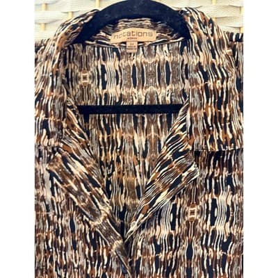 Notations Woman Button Up Blouse Womens 3X Brown Abstract Print Short Sleeve - Thumbnail 5