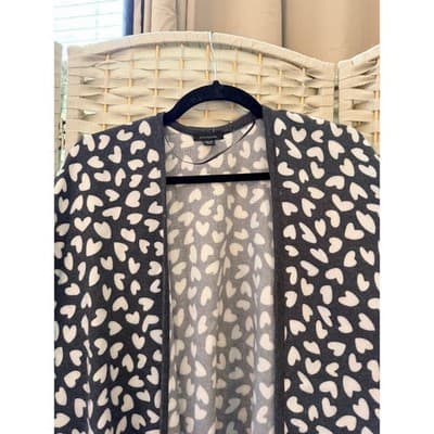 Ann Taylor Heart Print Open Front Poncho Cardigan OS Black Lightweight Wrap Shaw - Thumbnail 9