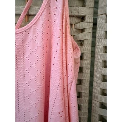 SHEIN Eyelet Embroidery Boho Cami Top L Baby Pink Summer Halter Flowy Hemline - Thumbnail 5