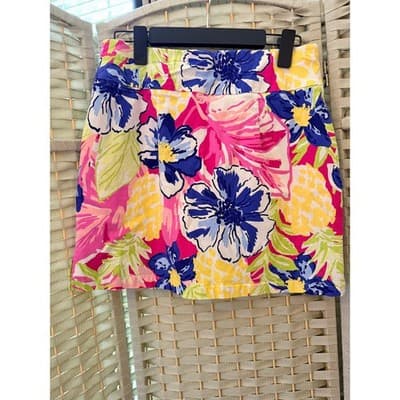 Rafaella Women's Floral Cosmo Pink Tropical Print Mini Skorts Yellow Small - Thumbnail 9