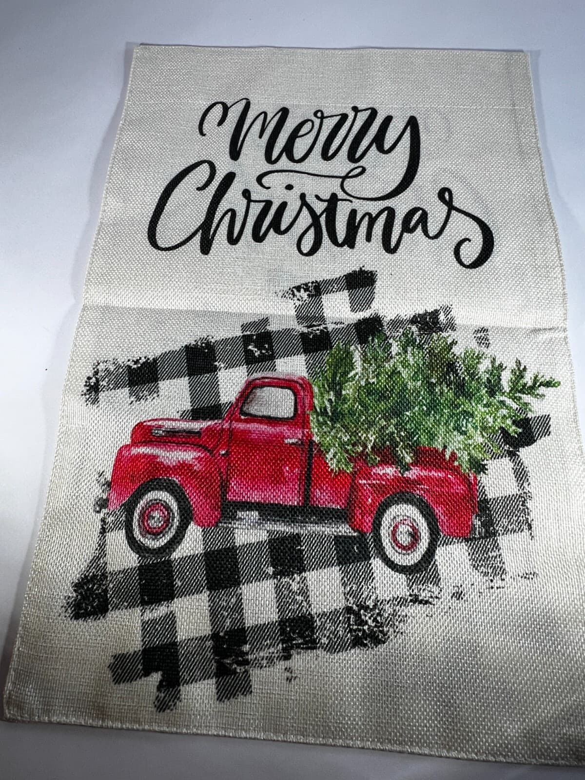 NEW Christmas Garden Yard Flag Buffalo Plaid Red Old Truck Canvas Double Sided - Thumbnail 4