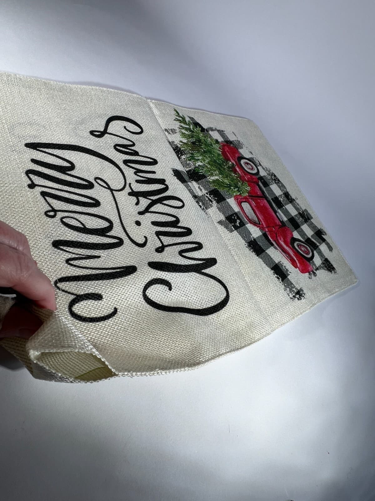 NEW Christmas Garden Yard Flag Buffalo Plaid Red Old Truck Canvas Double Sided - Thumbnail 8