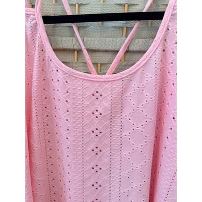 SHEIN Eyelet Embroidery Boho Cami Top L Baby Pink Summer Halter Flowy Hemline - Thumbnail 4