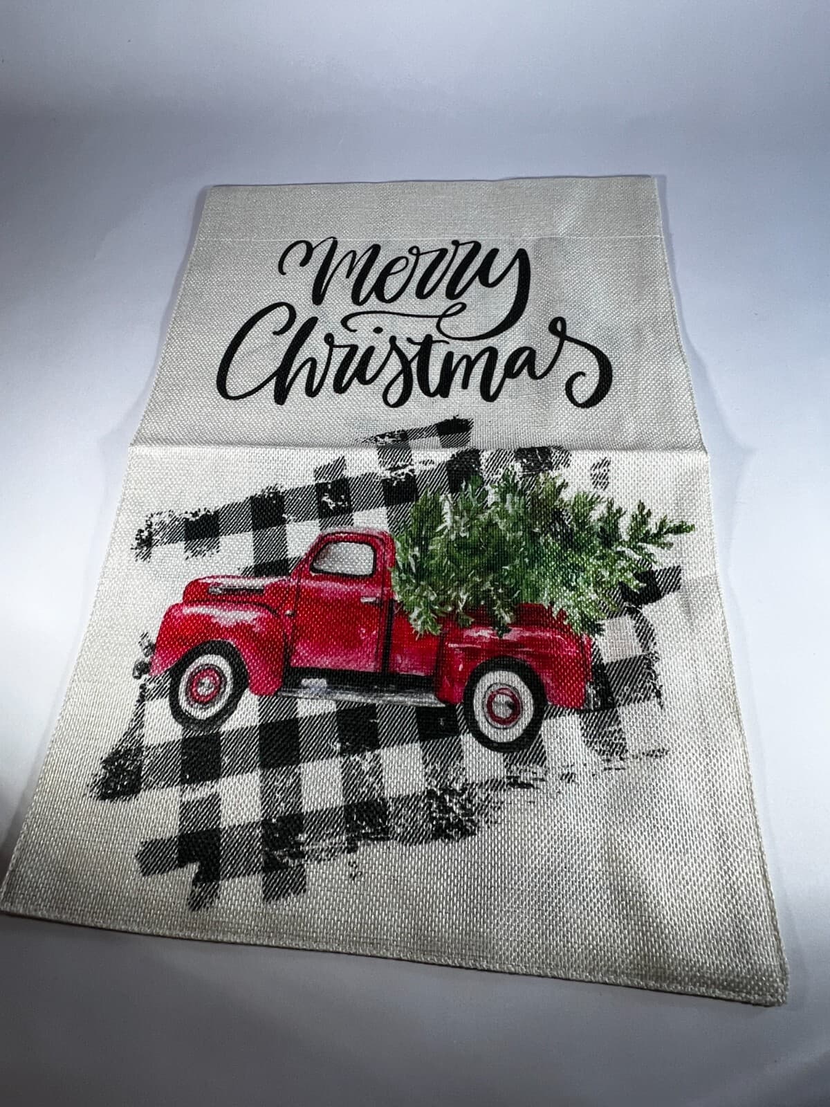 NEW Christmas Garden Yard Flag Buffalo Plaid Red Old Truck Canvas Double Sided