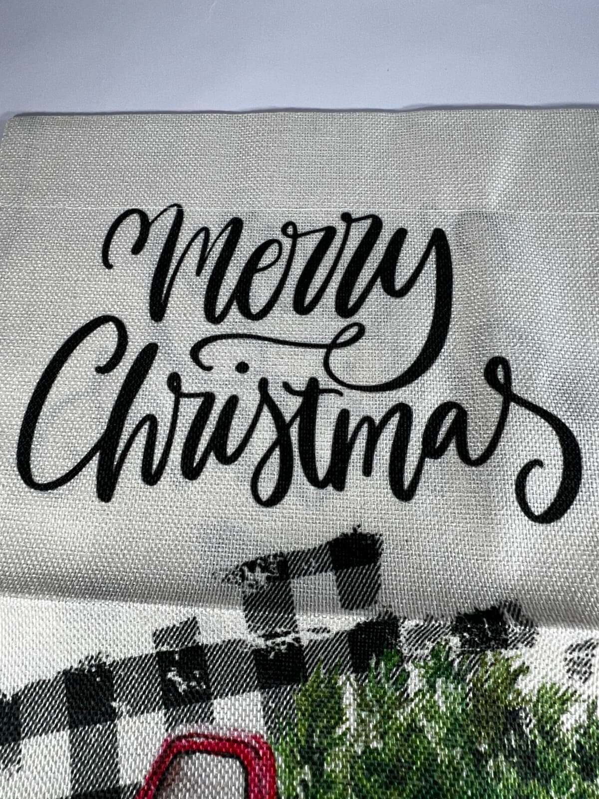 NEW Christmas Garden Yard Flag Buffalo Plaid Red Old Truck Canvas Double Sided - Thumbnail 2