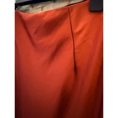 Women's Satin Casual Silk High Waisted Pull On Midi Skirt Orange Small - Thumbnail 12