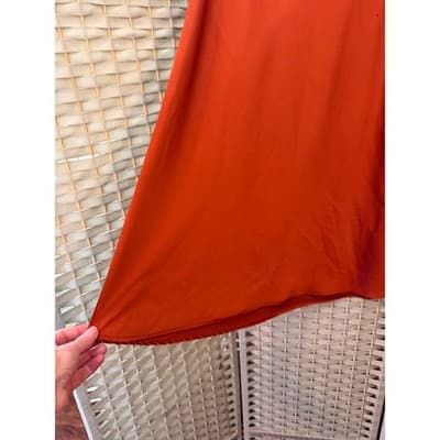 Women's Satin Casual Silk High Waisted Pull On Midi Skirt Orange Small - Thumbnail 3