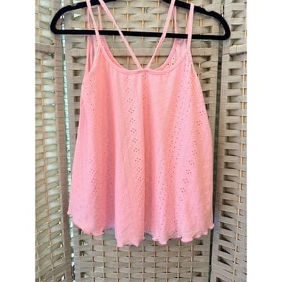 SHEIN Eyelet Embroidery Boho Cami Top L Baby Pink Summer Halter Flowy Hemline - Thumbnail 10