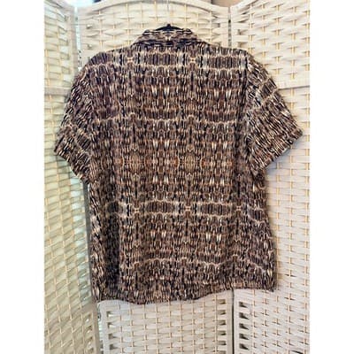 Notations Woman Button Up Blouse Womens 3X Brown Abstract Print Short Sleeve - Thumbnail 9