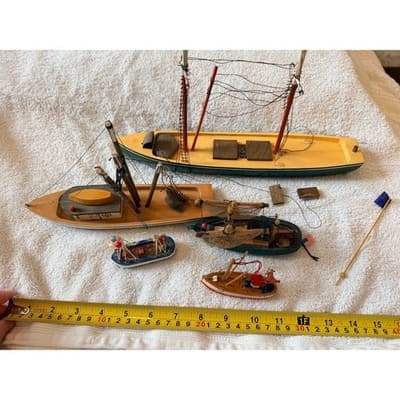 Vintage Wooden Nautical Boat Ship Set Fishing Trawler Sailboat Decor Lot of 5 - Thumbnail 4