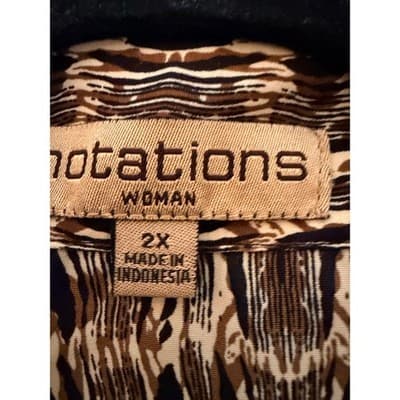 Notations Woman Button Up Blouse Womens 3X Brown Abstract Print Short Sleeve - Thumbnail 6