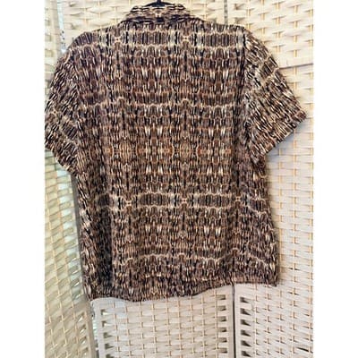 Notations Woman Button Up Blouse Womens 3X Brown Abstract Print Short Sleeve - Thumbnail 10
