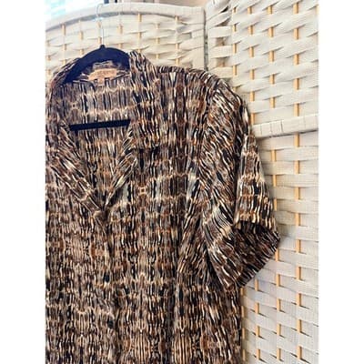 Notations Woman Button Up Blouse Womens 3X Brown Abstract Print Short Sleeve - Thumbnail 8