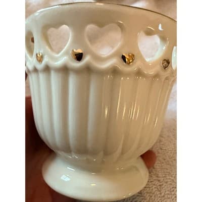 Lenox Ivory Porcelain Heart Cutout Votive Candle Holder Gold Accent IOB - Thumbnail 14