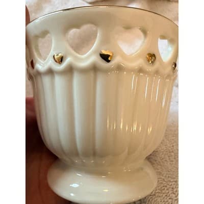 Lenox Ivory Porcelain Heart Cutout Votive Candle Holder Gold Accent IOB - Thumbnail 15