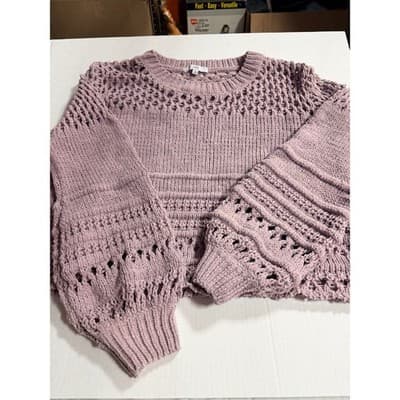 FATE Crochet Sweater Dusty Lilac Oversized BohoTop Pink Size Large Crew Neck - Thumbnail 7