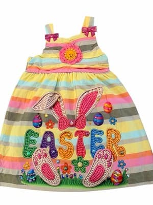 Girls Pastel Striped Easter Bunny Dress Custom Design 1/1 Exclusive Spring - Thumbnail 19