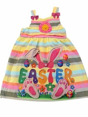 Girls Pastel Striped Easter Bunny Dress Custom Design 1/1 Exclusive Spring