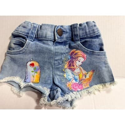 Garanimals Baby Girl Upstyled Beauty & The Beast Design Denim Shorts Size 18M