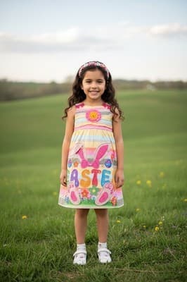 Girls Pastel Striped Easter Bunny Dress Custom Design 1/1 Exclusive Spring - Thumbnail 6