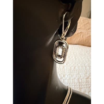 Silver Tone Triple Strand Necklace & Earrings Set Rectangle Pendant Jewelry - Thumbnail 6