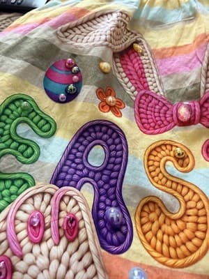 Girls Pastel Striped Easter Bunny Dress Custom Design 1/1 Exclusive Spring - Thumbnail 3