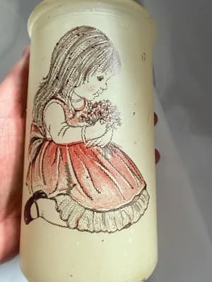 Vintage Glass Sugar Frosted Pillar Candle Holder Girl with Flowers Boho Style - Thumbnail 2