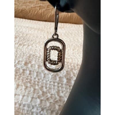 Silver Tone Triple Strand Necklace & Earrings Set Rectangle Pendant Jewelry - Thumbnail 11