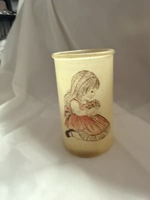 Vintage Glass Sugar Frosted Pillar Candle Holder Girl with Flowers Boho Style - Thumbnail 8