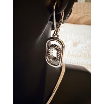 Silver Tone Triple Strand Necklace & Earrings Set Rectangle Pendant Jewelry - Thumbnail 9