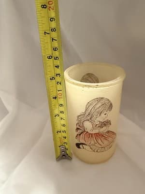 Vintage Glass Sugar Frosted Pillar Candle Holder Girl with Flowers Boho Style - Thumbnail 3