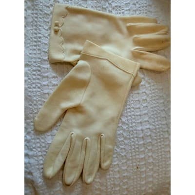 Vintage Cream Dress Gloves Women’s Scalloped Cuff Embroidered Bow Formal - Thumbnail 10