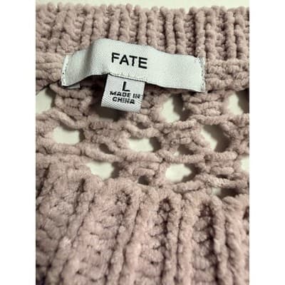 FATE Crochet Sweater Dusty Lilac Oversized BohoTop Pink Size Large Crew Neck - Thumbnail 6