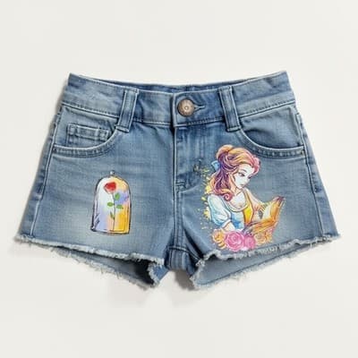 Garanimals Baby Girl Upstyled Beauty & The Beast Design Denim Shorts Size 18M - Thumbnail 8