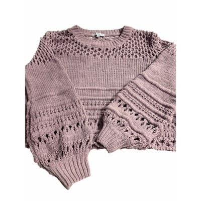FATE Crochet Sweater Dusty Lilac Oversized BohoTop Pink Size Large Crew Neck - Thumbnail 2