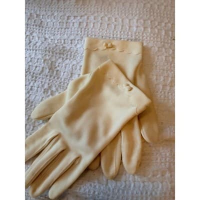 Vintage Cream Dress Gloves Women’s Scalloped Cuff Embroidered Bow Formal - Thumbnail 13