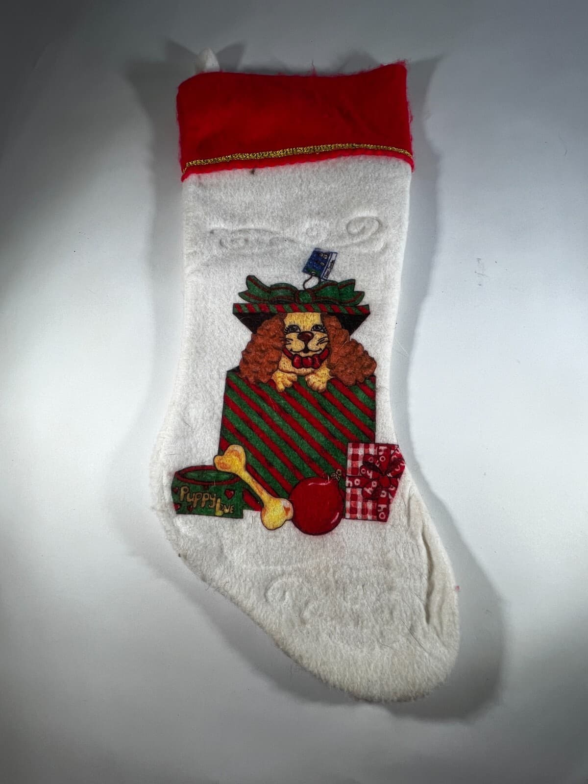 Vintage Felt Morehead Pet Puppy Dog Gift Christmas Stocking White - Thumbnail 3