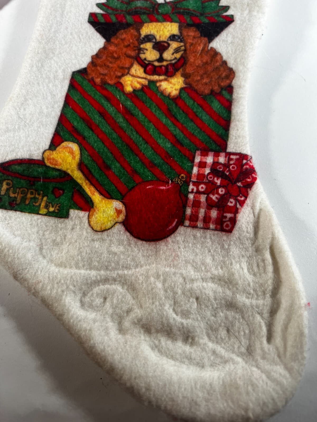 Vintage Felt Morehead Pet Puppy Dog Gift Christmas Stocking White - Thumbnail 2