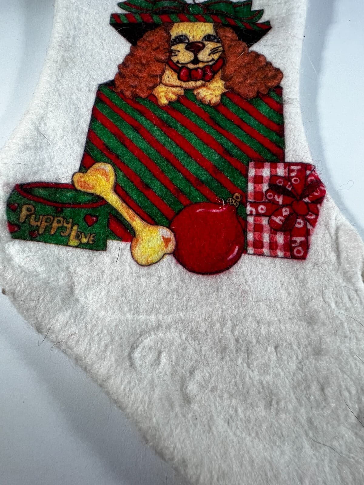 Vintage Felt Morehead Pet Puppy Dog Gift Christmas Stocking White - Thumbnail 7
